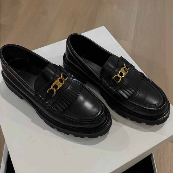 Celine Shoes - CELINE MARGARET LOAFER WITH TRIOMPHE CHAIN IN POLISHED BULL